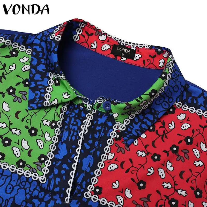 VONDA Plus Size 5XL Women Autumn Long Sleeve Printed Dress 2025 Bohemian Party Sundress Vintage A-Line Vestidos Loose Robe