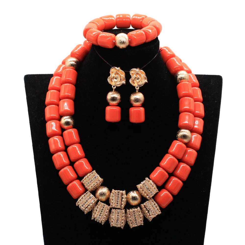 Long Fashion Wedding Beads Necklace White Artificial Coral Bridal Jewelry Sets African Beads Jewelry Set  ABK261