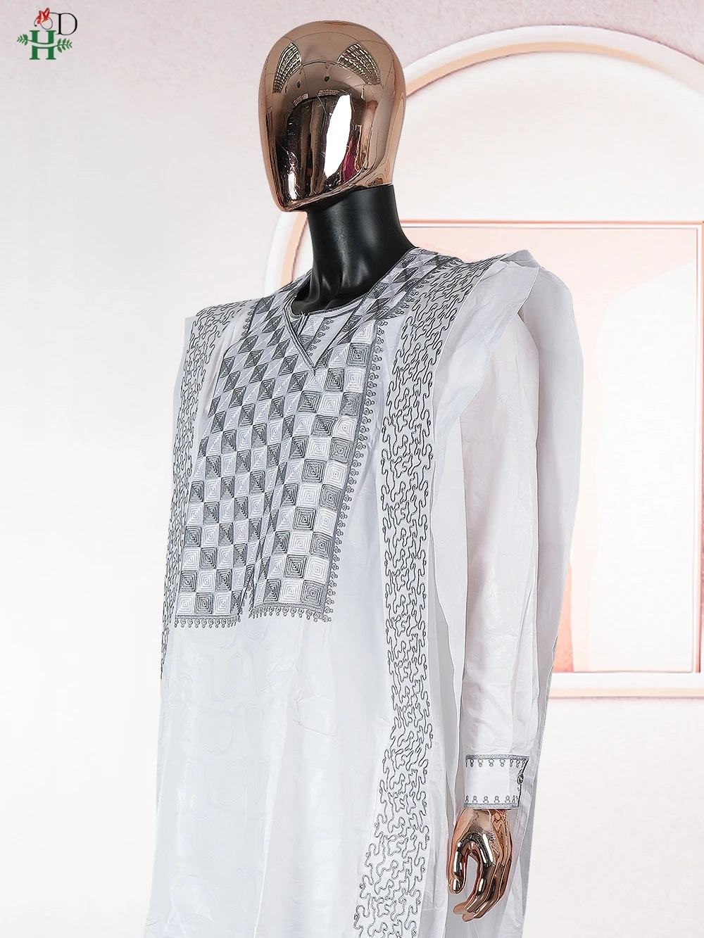 H&D New In African Summer Men's Long Sleeve Suit White Embroidery Dashiki Shirt Pants Sets 3 Pieces Outfits Wedding Party 2025