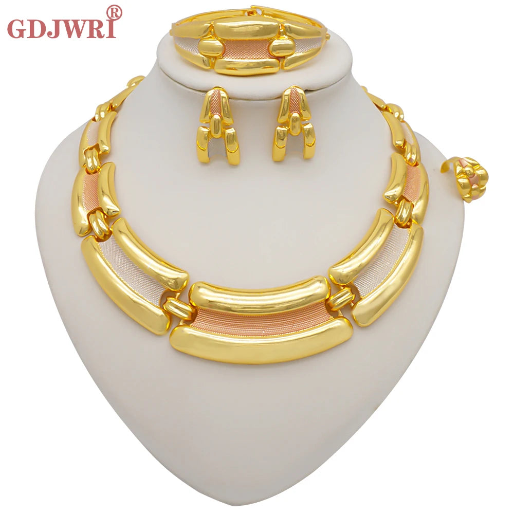 Necklace Sets For Women Dubai African Gold Color Jewelry Set Bride Earrings Rings Indian Nigerian Wedding Jewelery Set Gift