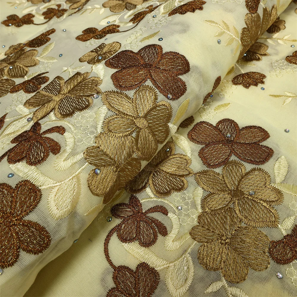 Latest 2025 High Quality African Nigerian Tulle Lace Fabric Cotton Damask Guipure Formal Prom Party Gown Dress 5Yards