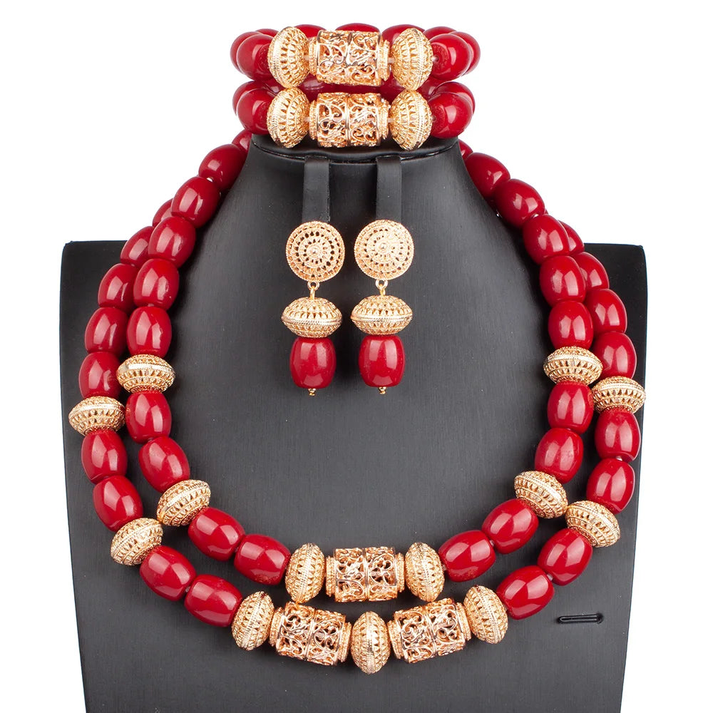 Long Fashion Wedding Beads Necklace White Artificial Coral Bridal Jewelry Sets African Beads Jewelry Set  ABK261