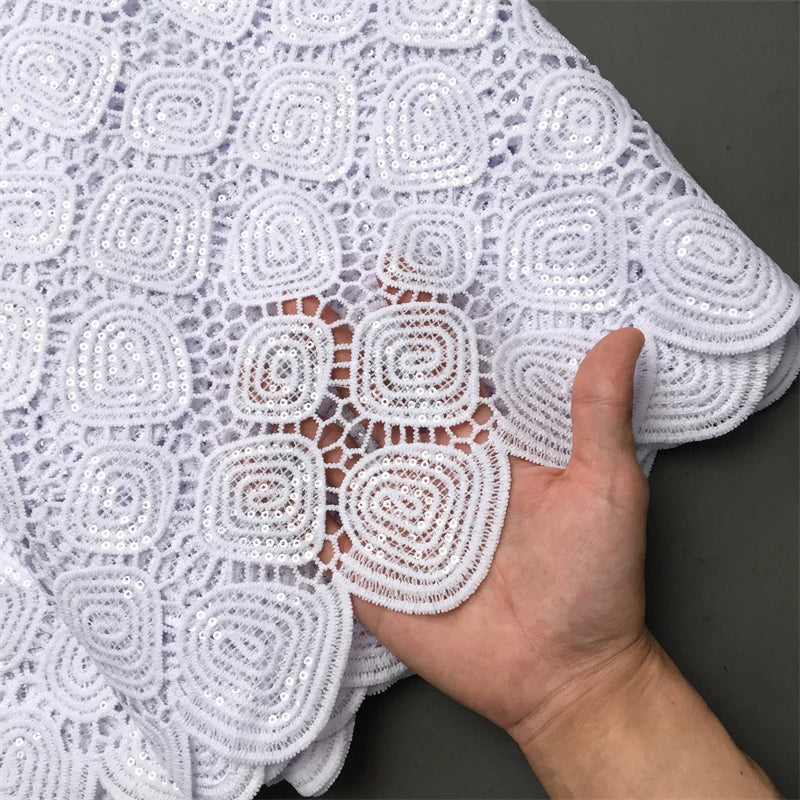 White Water Soluble Fabric Lace African Guipure Cord Lace Fabric High Quality Elegant For Women Wedding Party Dress,2.5yards4025