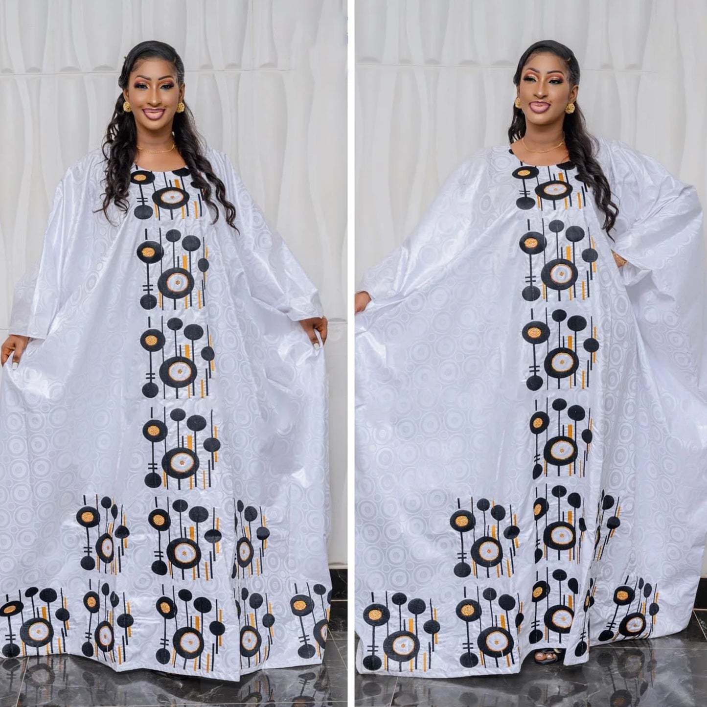 African Dresses For Women Bazin Riche Emboridery Design Floor Length With Scarf Couple Design