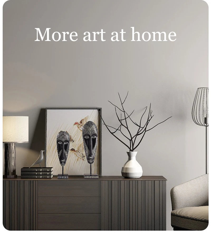 African Style Face Mask Ornament Sculpture Decoration Resin Arts And Crafts Originality Pattern Carving Retro With Base For Home