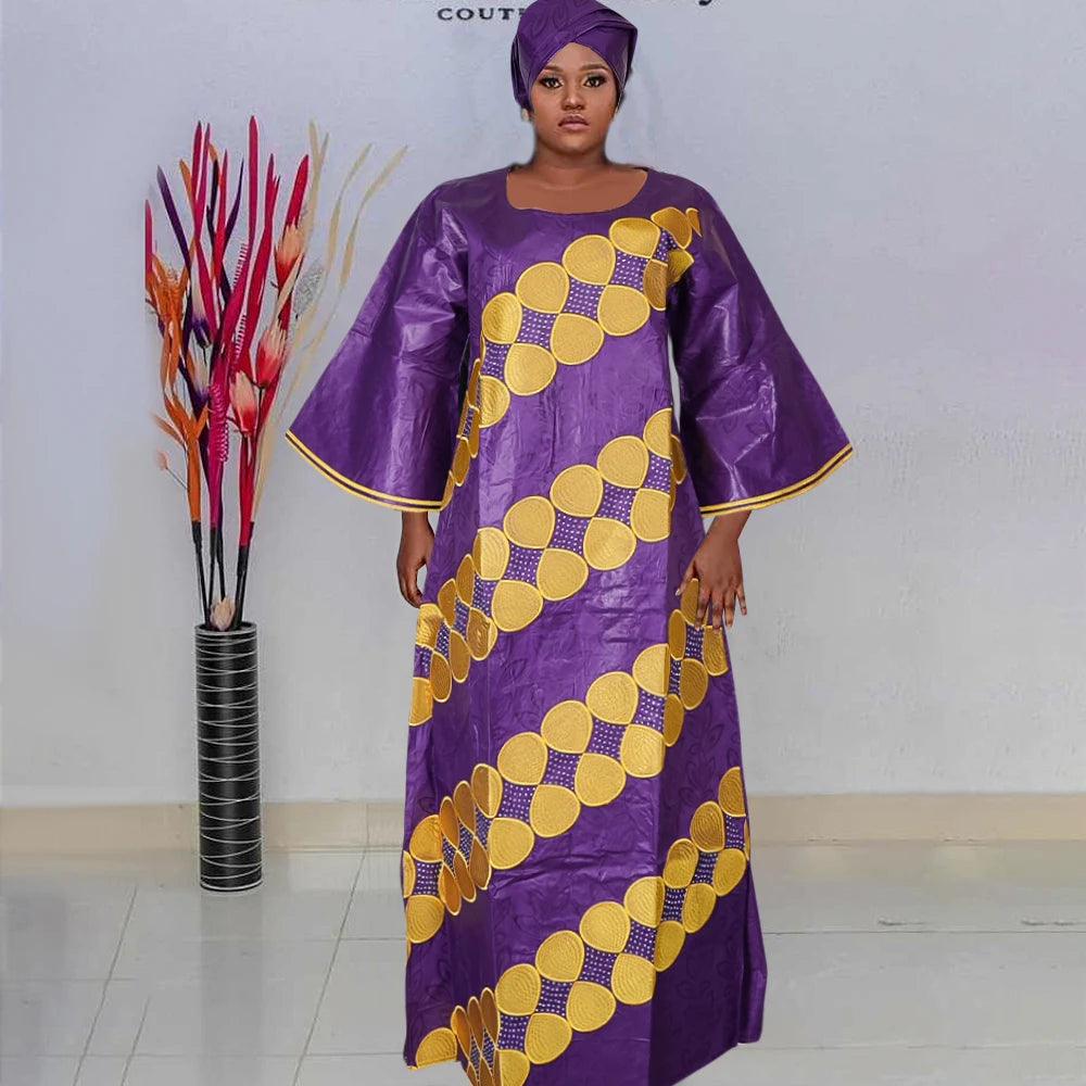 H&D New African Dresses For Women Embroidery Bazin Floral Dresses Ankara Rich Long Robes Nigeria Party Wedding Ramadan
