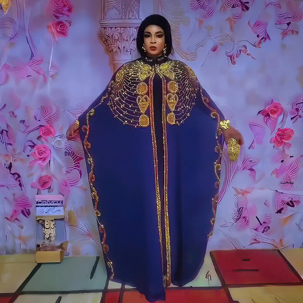 Elegant and beautiful BUBU two-piece dress african women dresses chiffon african dress rhinestone robe soirée femme luxe