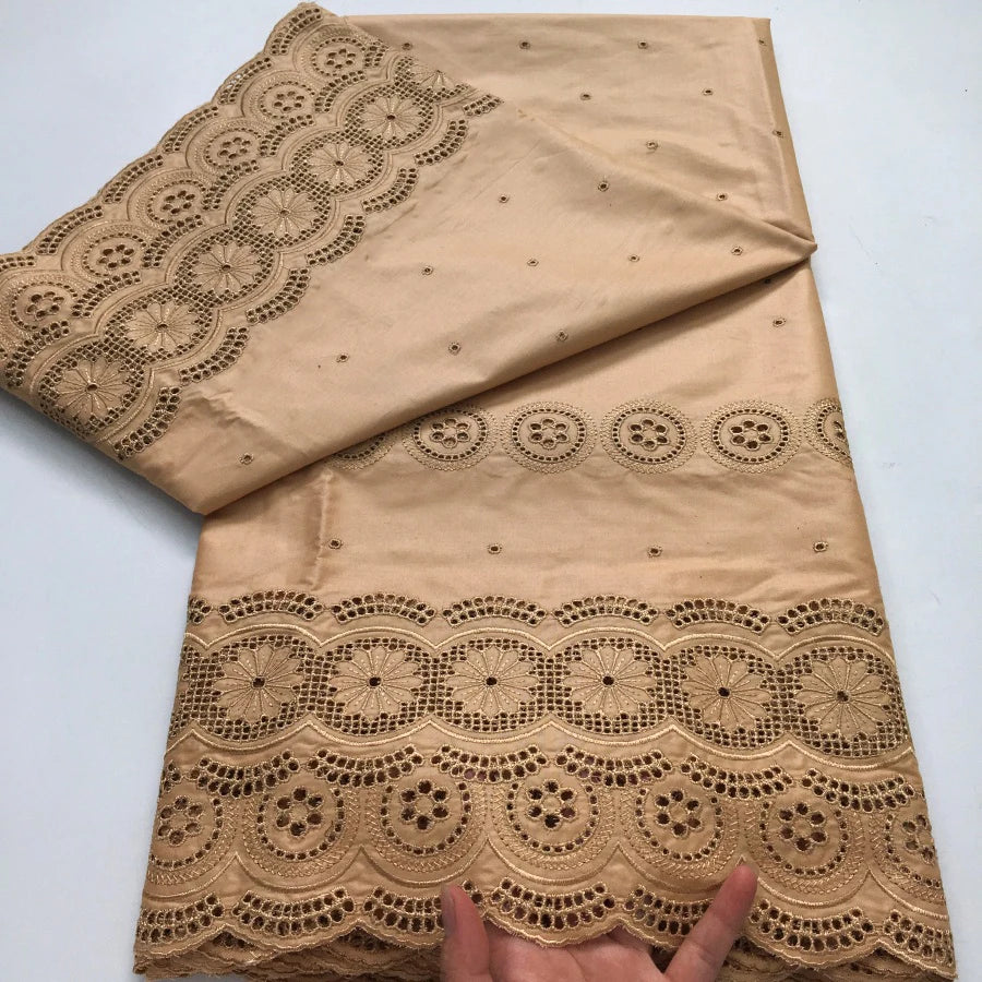 African Dry Cotton Lace Fabric 2025 High Quality 5 Yards Embroidered Men's Nigerian Lace Fabric Elegant Dress for Party A4041