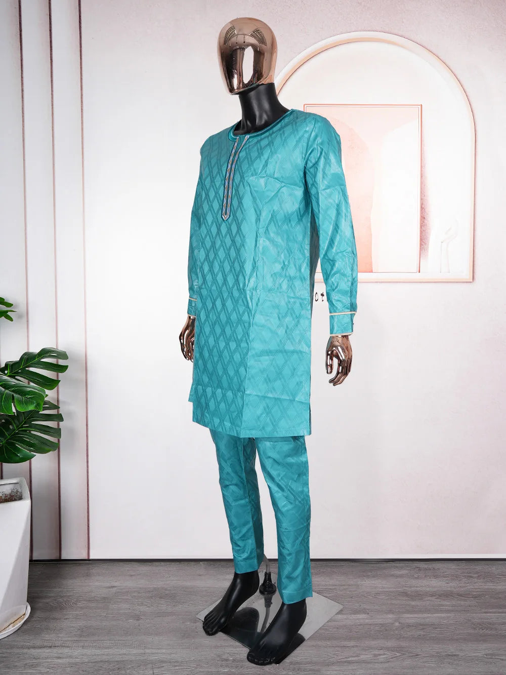 H&D South African Traditional Wear Formal Attire Bazin Riche Dashiki Green Shirt Pants Robe Suit Agbada Men's wedding party 2024
