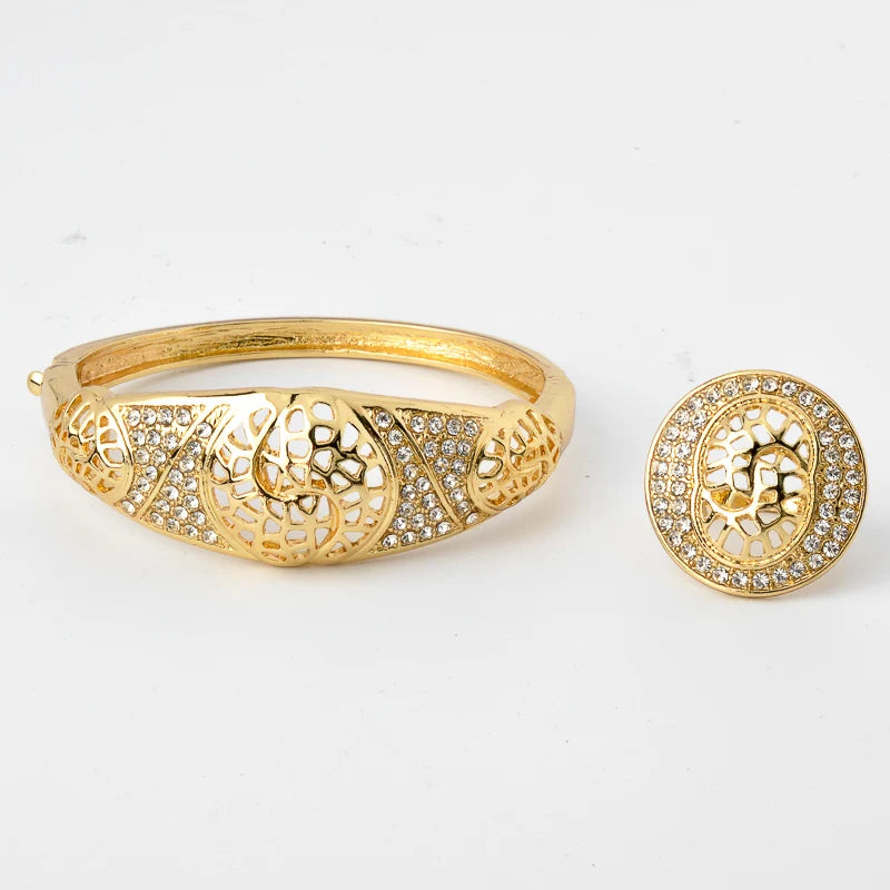 Sunny Jewelry Fashion Bridal Wedding Sets Zircon Classic 24K Gold Plated Earrings Necklace Bracelet Ring For Women Gifts