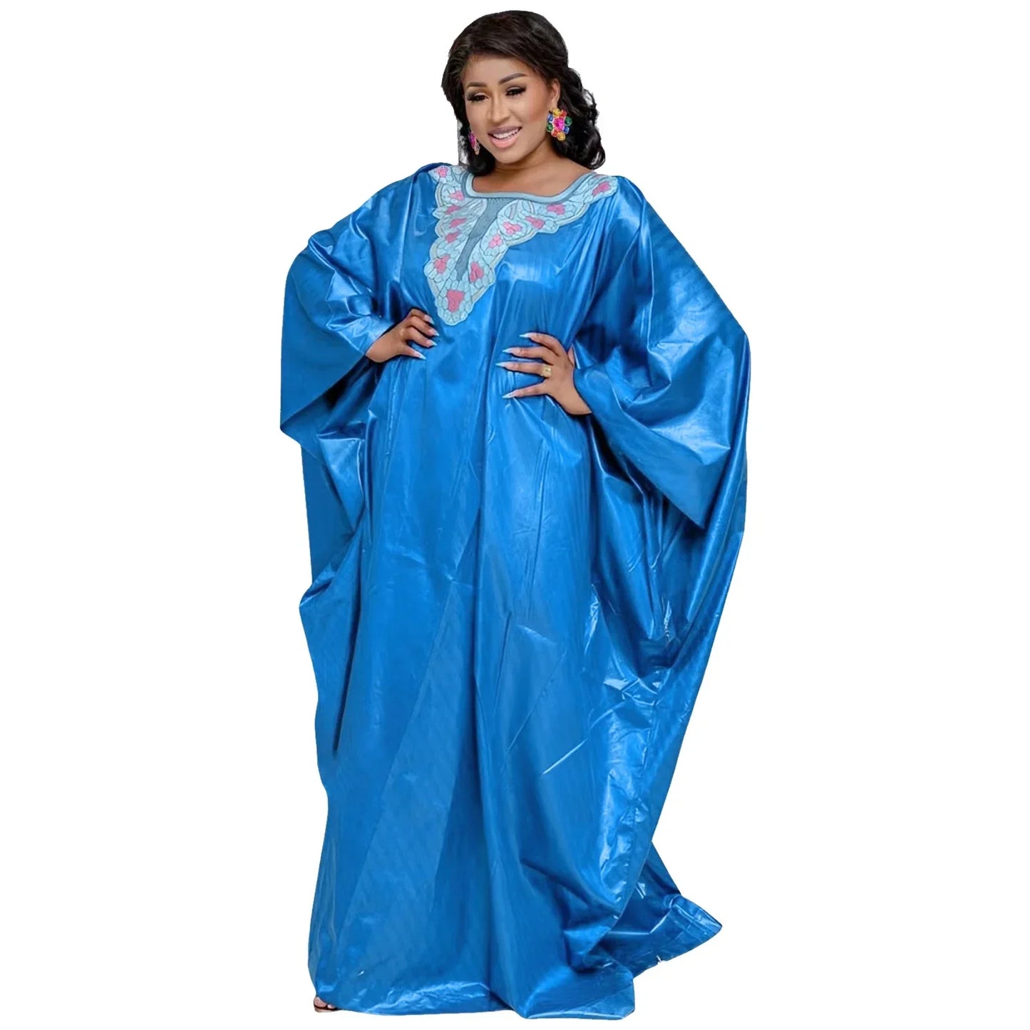 African Dresses For Couples Traditional  Bazin Embroidery Dresses Floor Length Dress With Scarf Couple Design