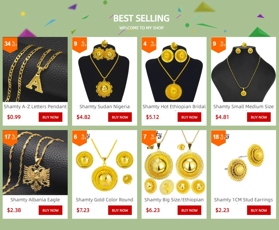 Shamty Sudan Nigeria Eritrea Kenya Wedding Jewelry Set Pure Gold Color African Gold Set Habesha style Romantic A30021