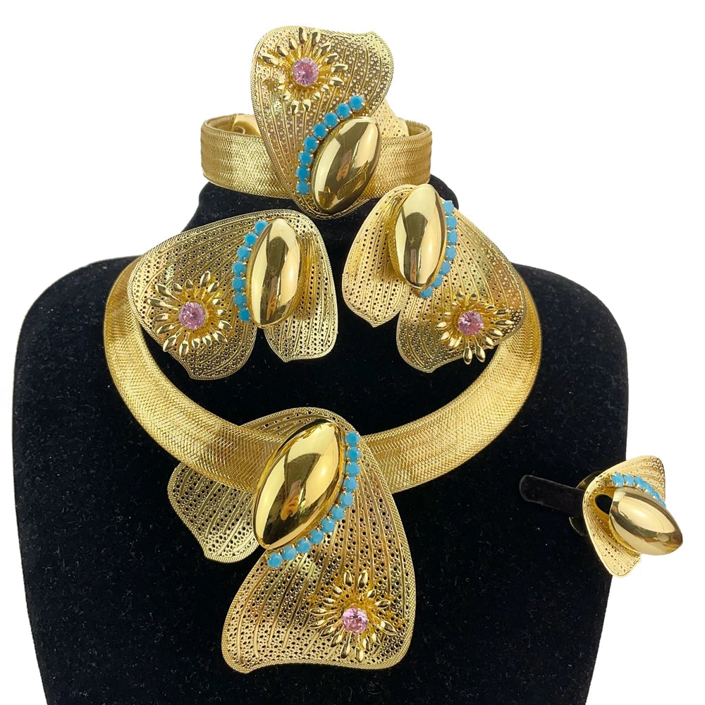New Fashion High Quality Unique Style Brazilian Handmade Flower Jewelry Sets for Women FHK20760
