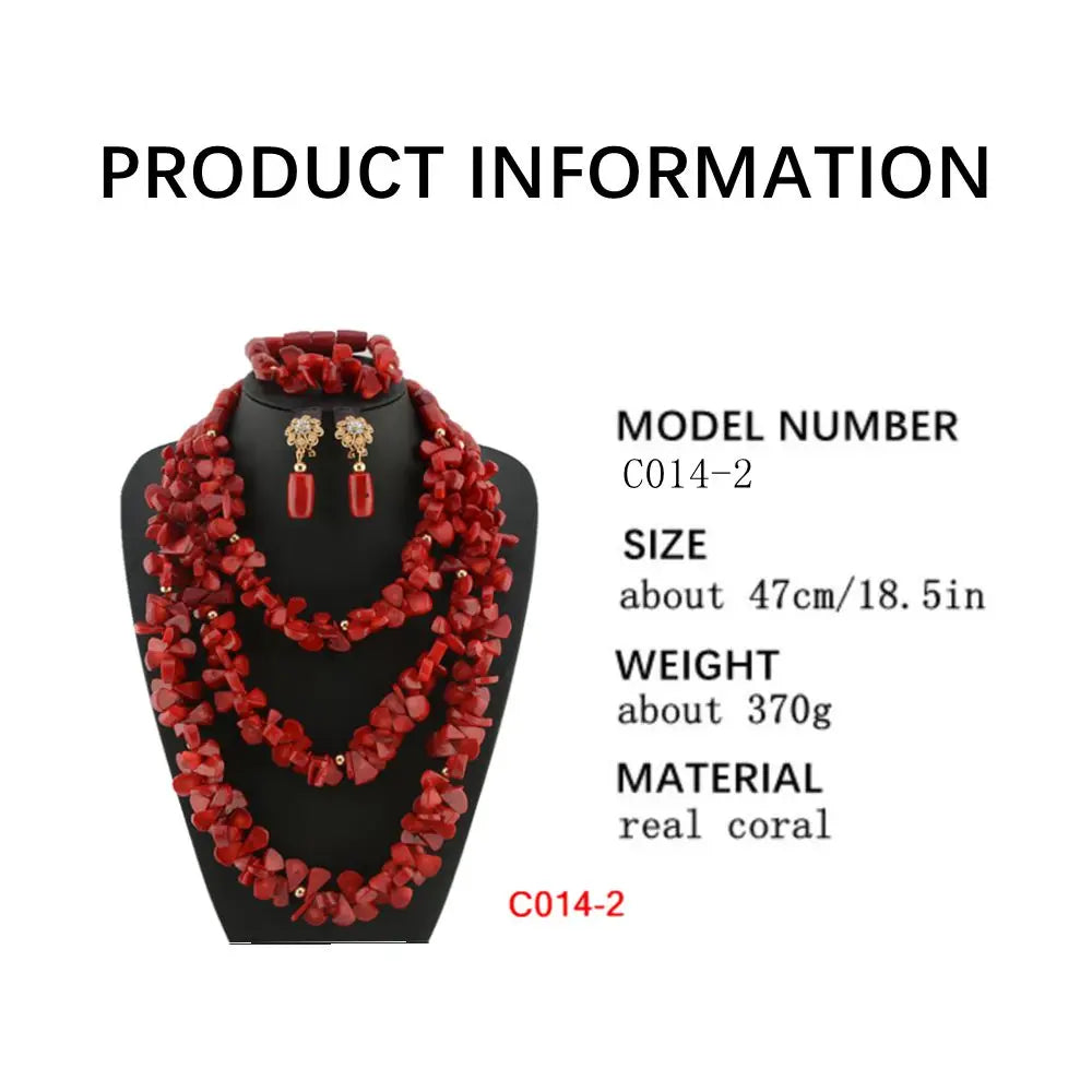 Fashion Nigerian Coral Beads Necklace Earrings Set for Bride New African Wedding Jewelry Set