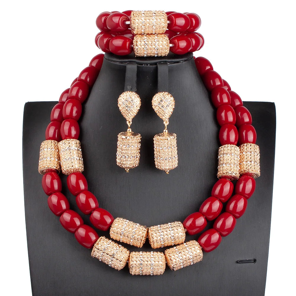 Long Fashion Wedding Beads Necklace White Artificial Coral Bridal Jewelry Sets African Beads Jewelry Set  ABK261