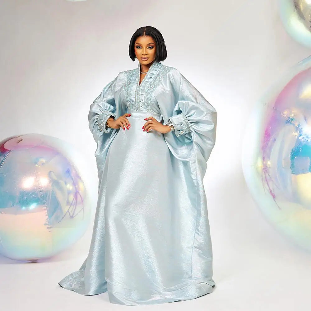 fashion turkey dresses for woman luxury elegant 2025 V-neck rhinestones dresses for church boubou  african dresses