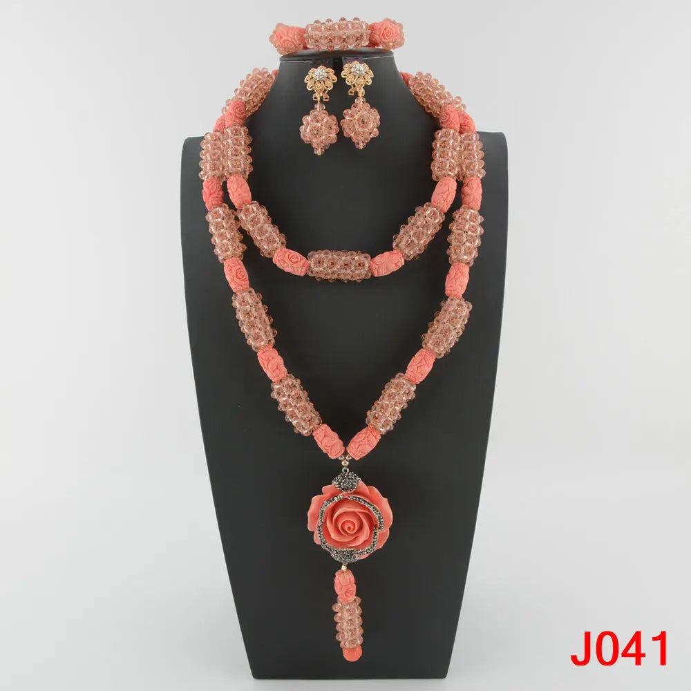Fashion african coral beads necklace set nigerian wedding african beads jewelry Set