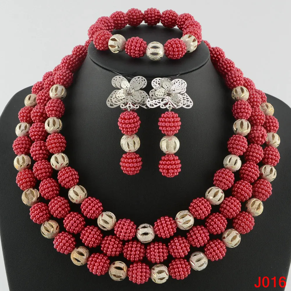Fashion african coral beads necklace set nigerian wedding african beads jewelry Set