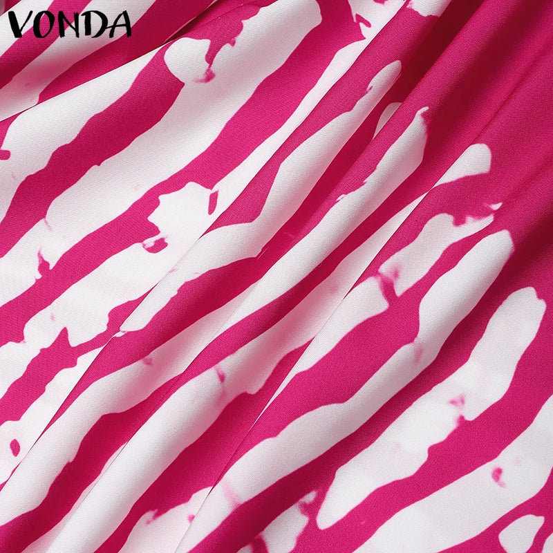 Plus Size Women Bohemian Maxi Dress 2025 Summer Printed Long Sundress VONDA Beach Party Vestidos Half Sleeve Casual Loose Robe