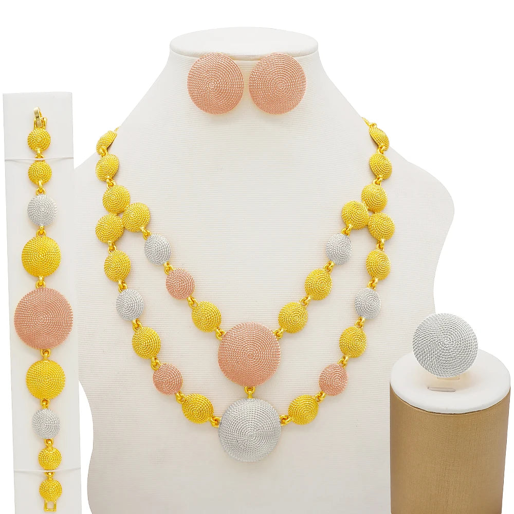 Necklace Sets For Women Dubai African Gold Color Jewelry Set Bride Earrings Rings Indian Nigerian Wedding Jewelery Set Gift