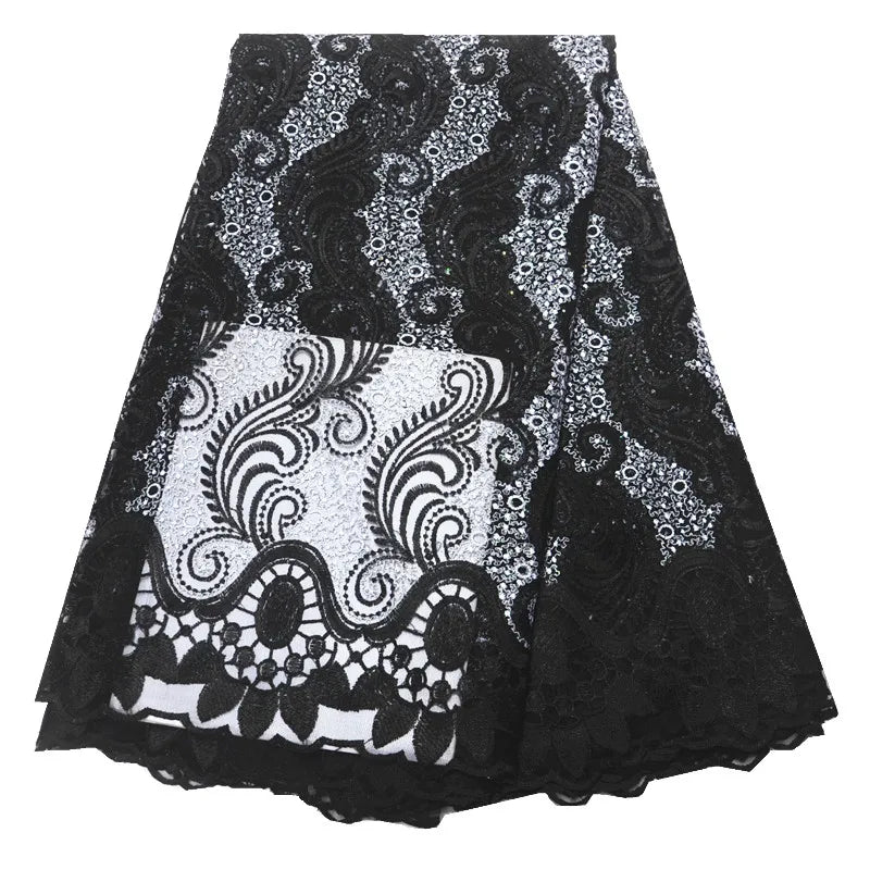 White And Black Lace Fabric Hot Selling African Tulle Lace Fabric 5 Yards Nigerian Lace For Wwomen Dress