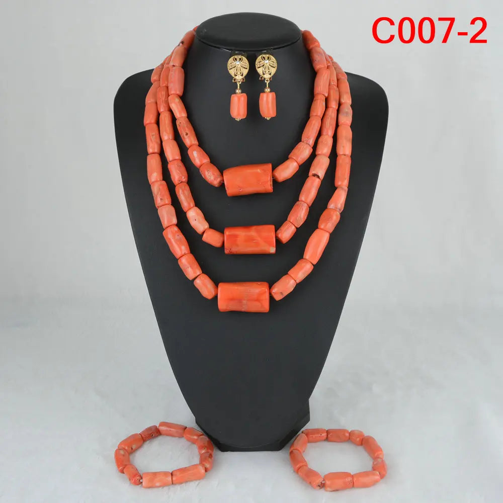 Fashion Nigerian Coral Beads Necklace Earrings Set for Bride New African Wedding Jewelry Set