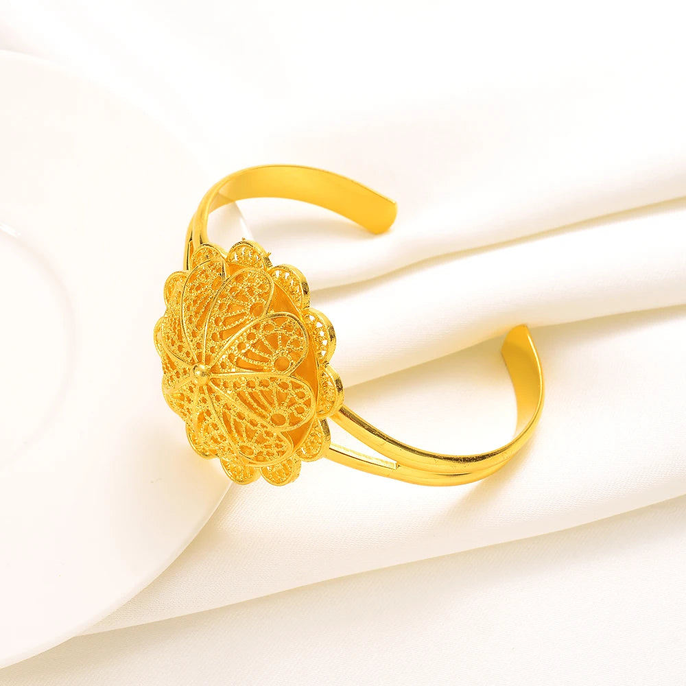 Ethiopian Gold Plated Bridal Jewelry Sets Necklace Earrings Bangle Ring Gifts Wedding Jewellery Set For Women