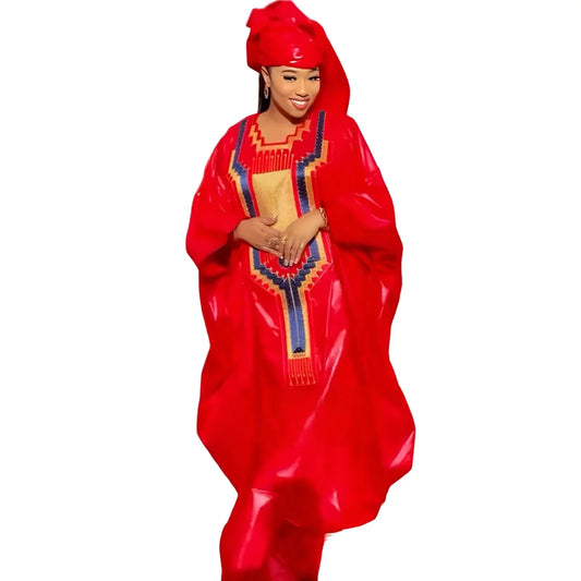 African Dresses For Women Tie Dyed Dashiki Embroidery Design Couple Fashion Elegant Dress With Scarf