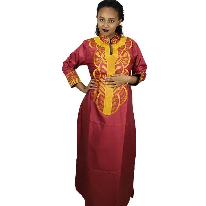 African dresses for women dashiki soft embroidery desing long dress without scarf