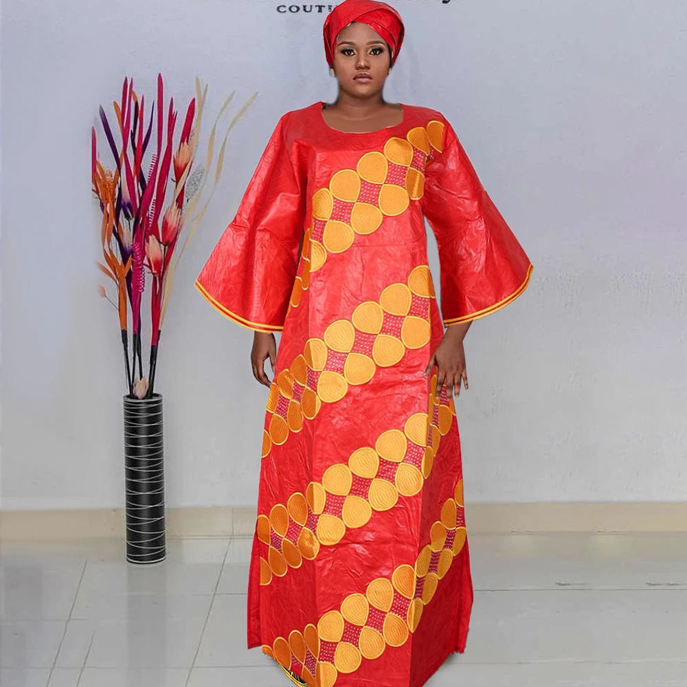 H&D New African Dresses For Women Embroidery Bazin Floral Dresses Ankara Rich Long Robes Nigeria Party Wedding Ramadan