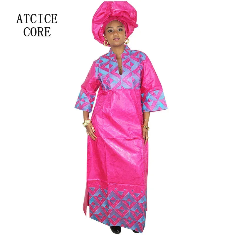 African Dresses For Women Bazin Embroidery Design Dress Long Dress