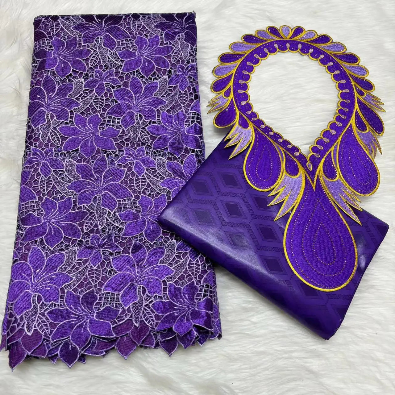 2024 High Quality 2.5yards Bazin Riche Brocade Fabric +2.5 Yards African Cotton Lace Fabric with Collar Set for Dress  M4-1212-1