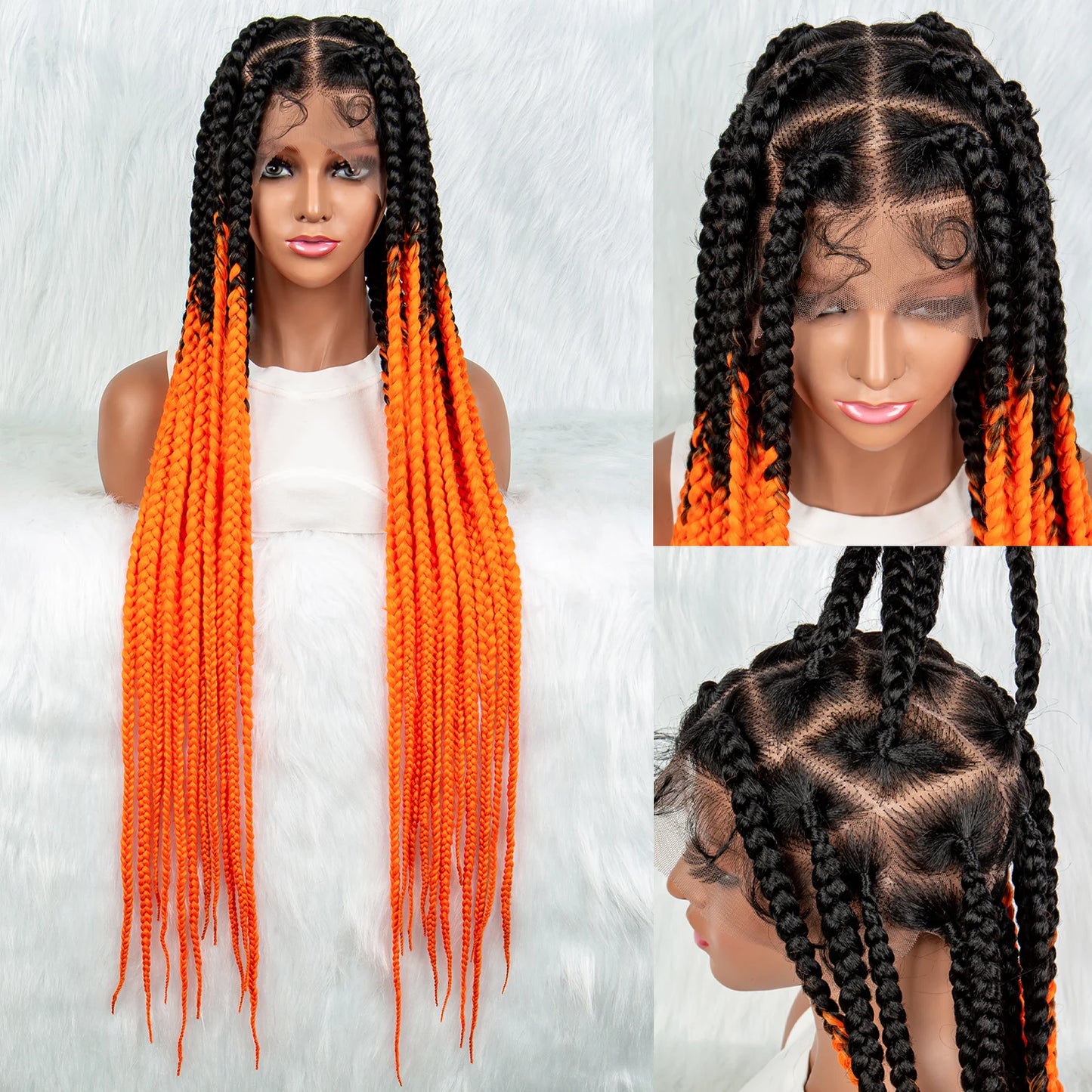 HD Full Lace Braided Wigs for Black Women Box Braids Synthetic Lace Front Wig Big Square Knotless Box Braids With Baby Hair