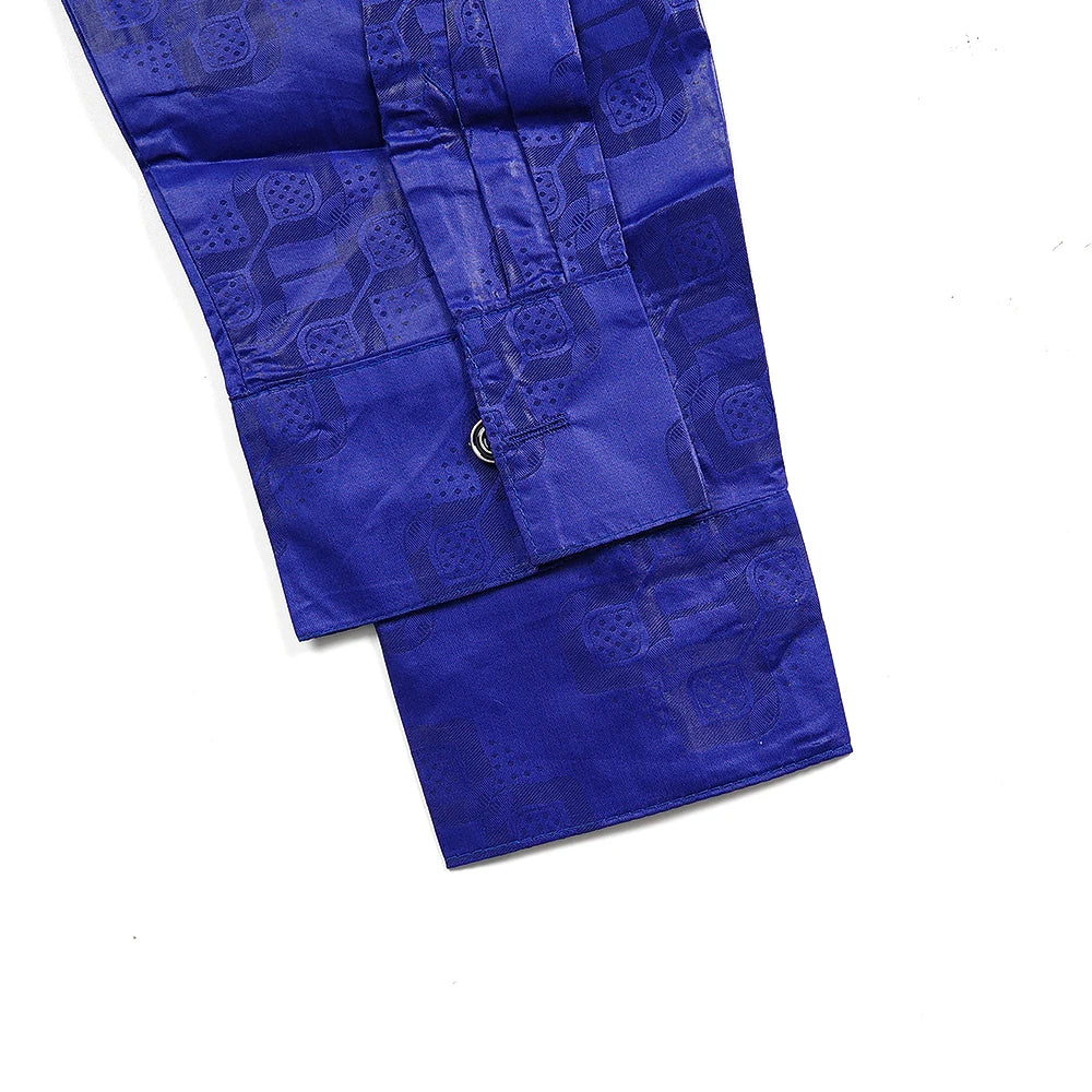 H&D African Clothing Traditional 3PCS African Outfit For Man Blue Bazin Riche Agbada Embroidered Wedding Party Robe Plus Size