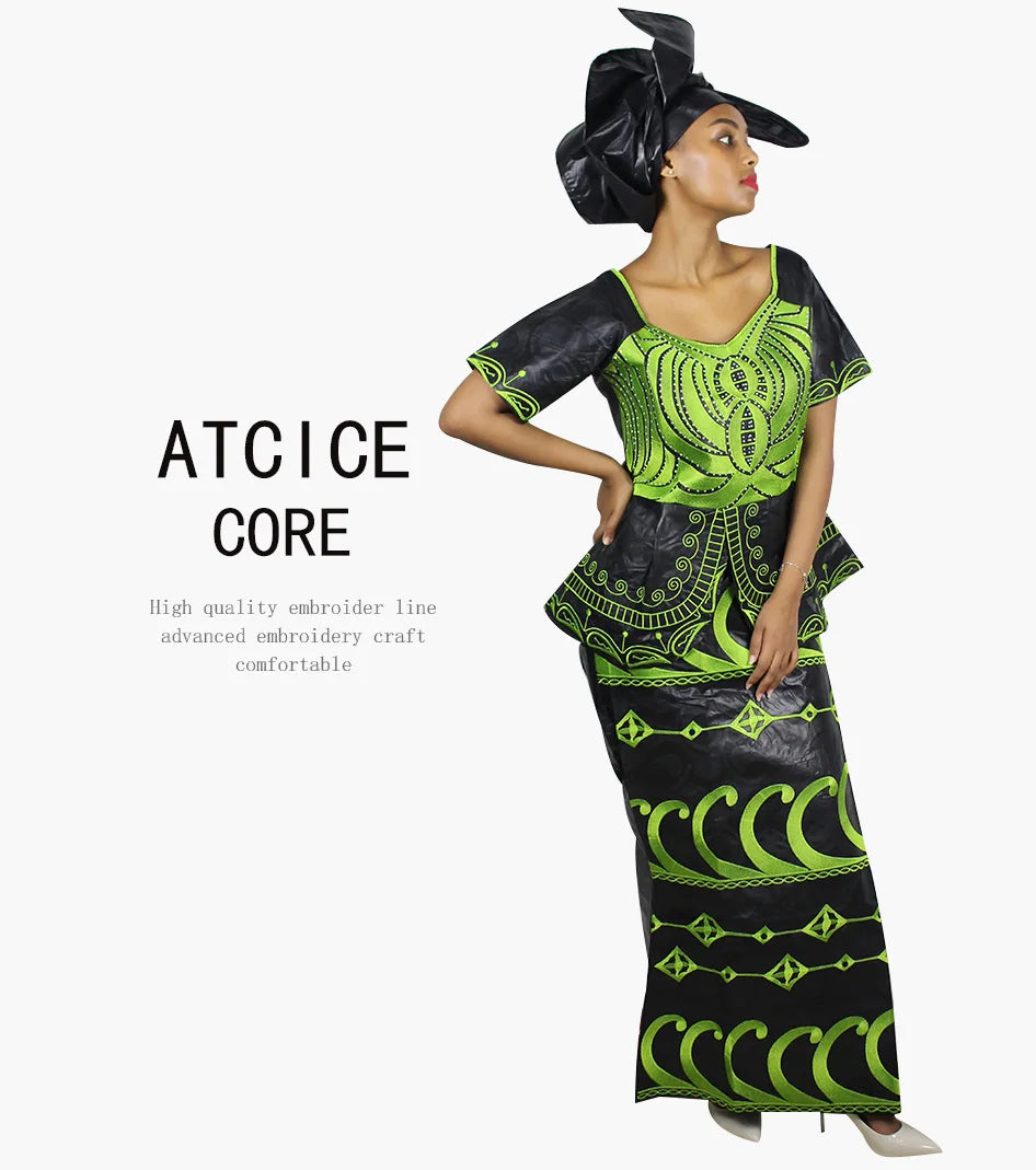 African Dre ss for Women Plus Si ze Embroidery Weddi ng Guest Long Maxi Dress with Scarf