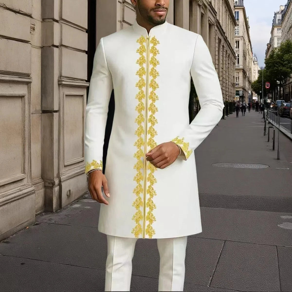 Mans Tracksuits Suits Set Kaftan Embroidered Long Sleeve Tops Pants 2Pcs Set Outfits Wedding Wear African Ethnic Casual Clothing
