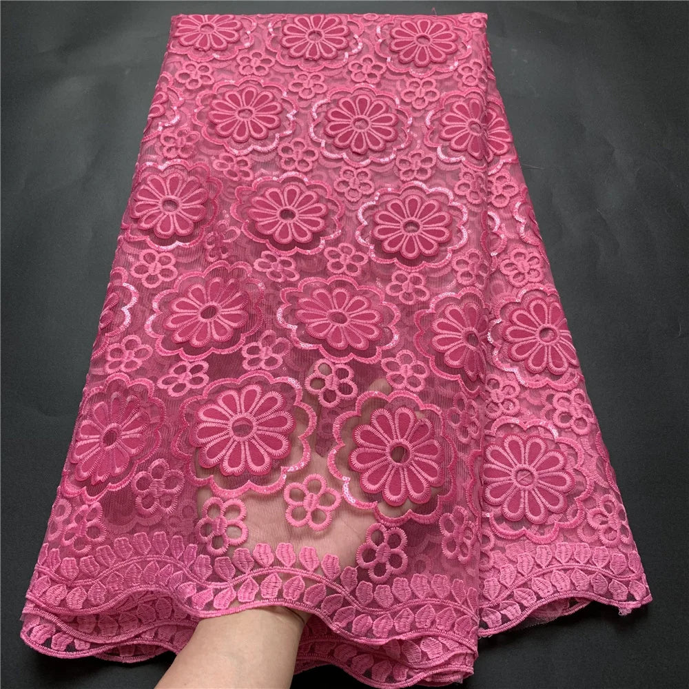 High Quality African Lace Fabric, Embroidery Tulle Cotton, French Wedding Party Dress, Guipure Sequins, 2.5Yards, Latest 2024