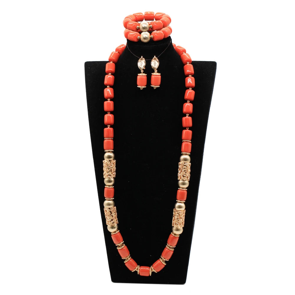 Long Fashion Wedding Beads Necklace White Artificial Coral Bridal Jewelry Sets African Beads Jewelry Set  ABK261