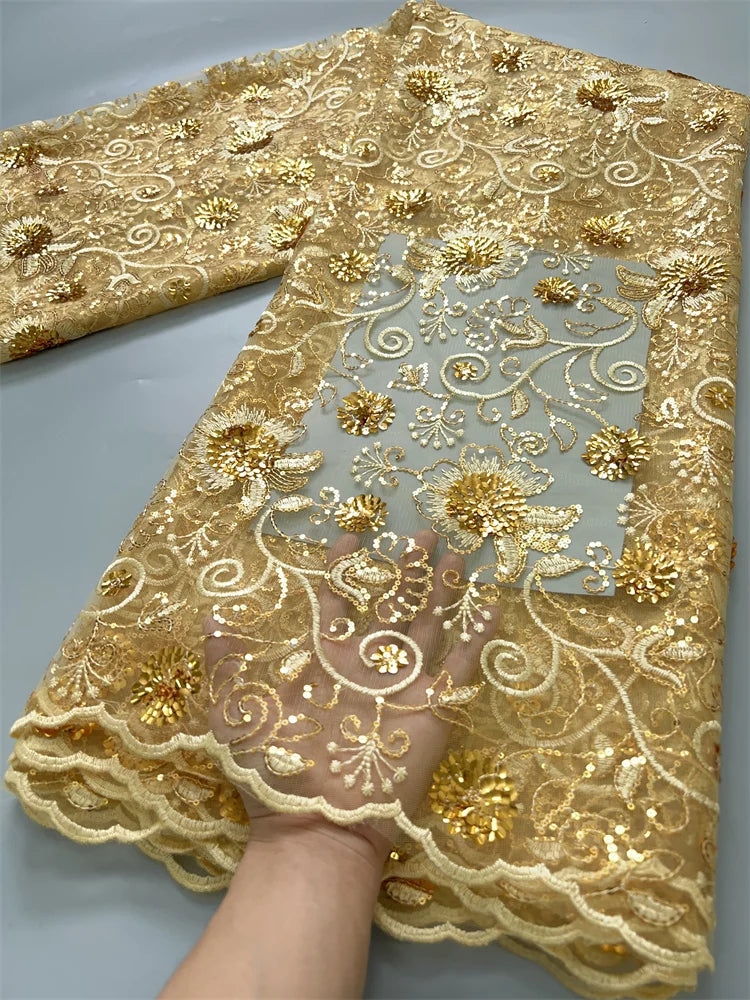 For Sewing Luxury Midi Party Dresses French Tulle Mesh Lace Newest Design African Nigerian Embroidered Lace Fabric,2.5yards 3846