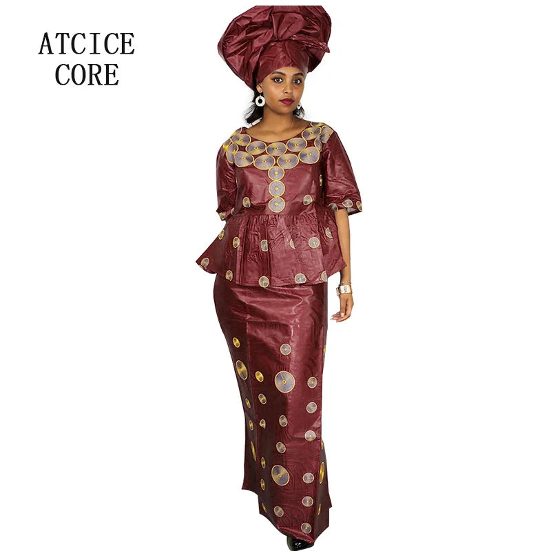 African Attire For Women Bazin Riche Embroidery Plus Size Elegant Party Church Dress