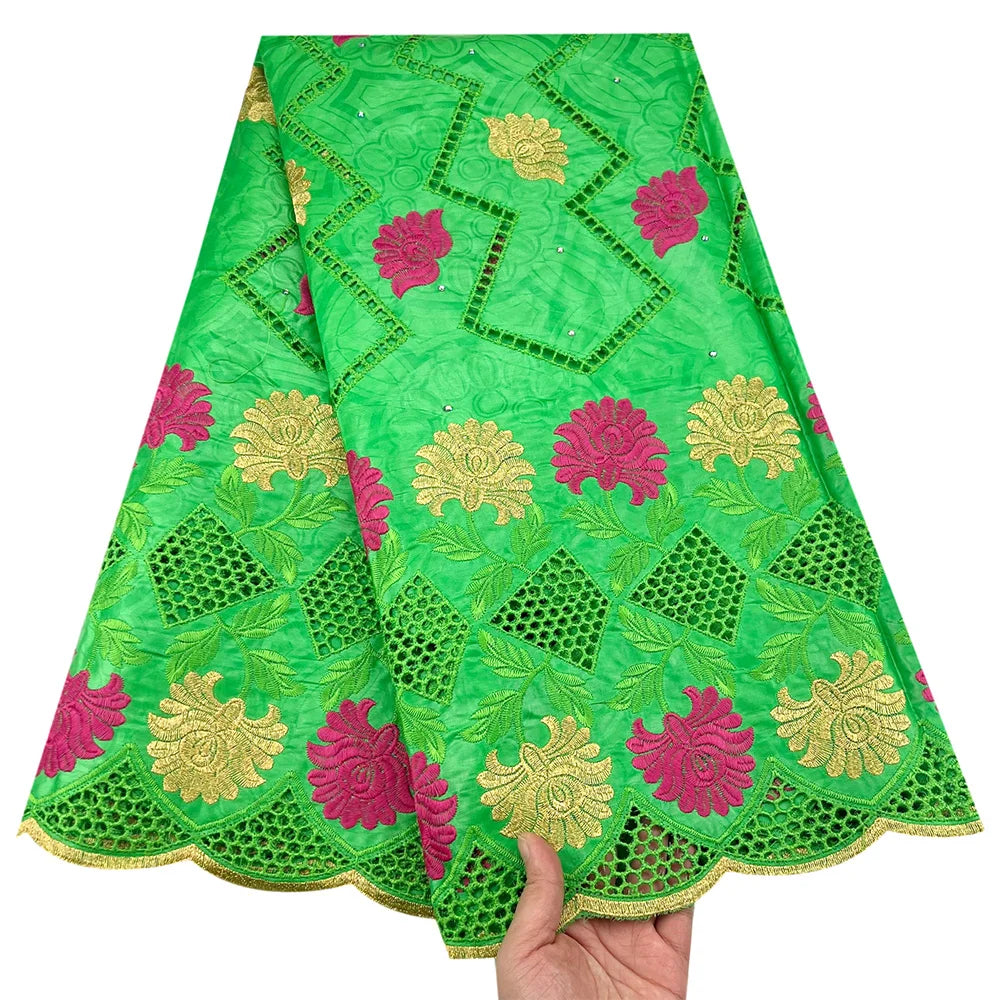 African Bazin Riche Fabric for Dress, African Lace Fabric, Nigerian Embroidery, 100% Cotton, 2.5Yards, F05, Latest