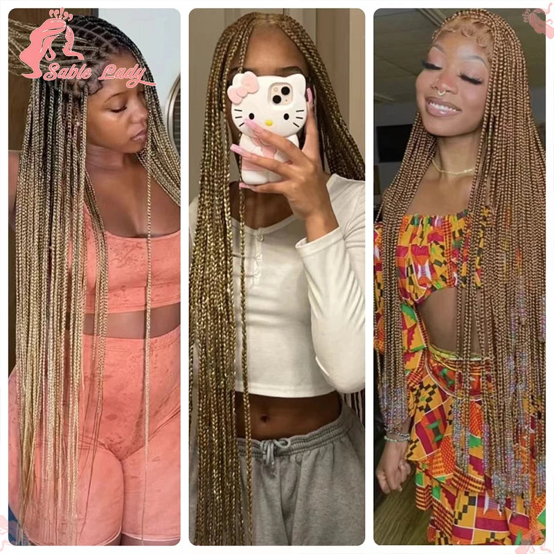 36" Synthetic Knotless Box Braided Wigs For Black Women Cornrow Braids Lace Wigs Full Lace Braids Hair Wig Black Braiding Hair
