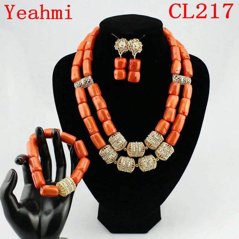 Fashion Nigerian Coral Beads Necklace Earrings Set for Bride New African Wedding Jewelry Set