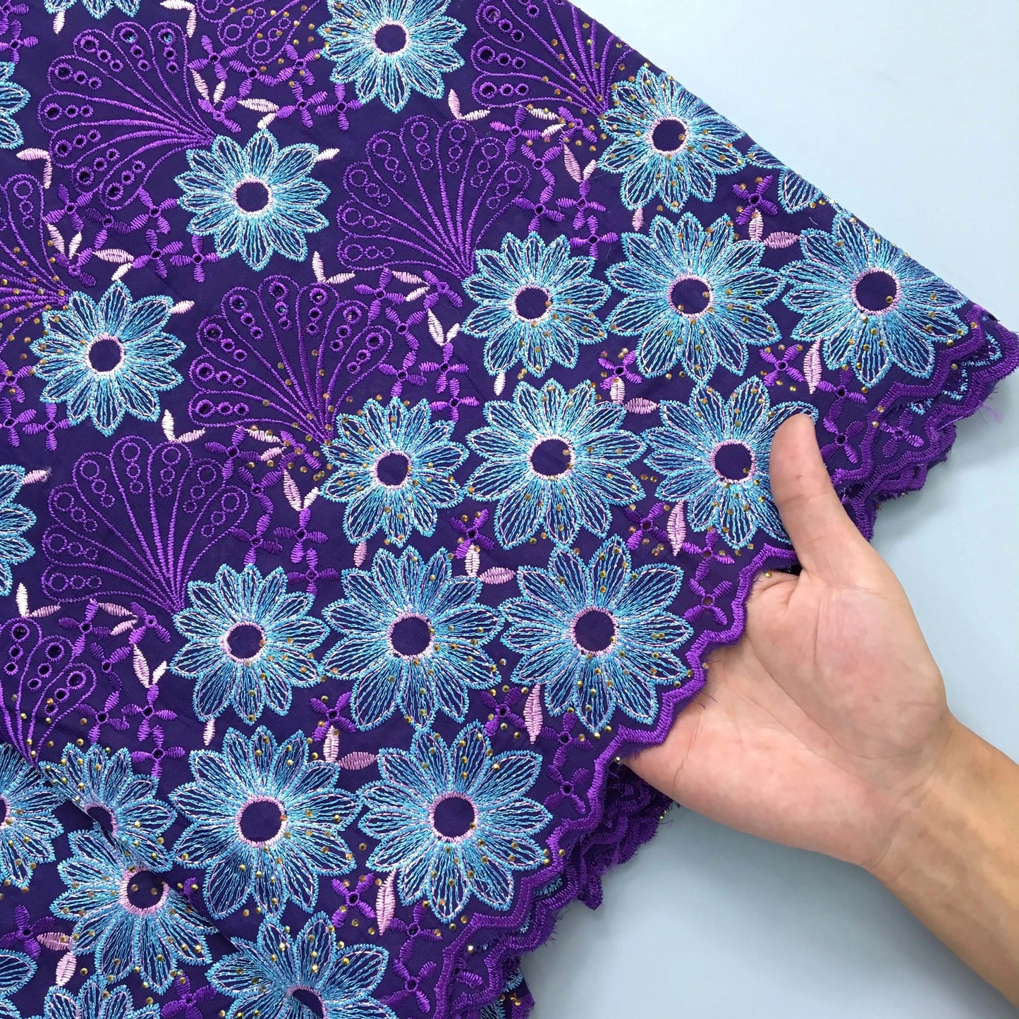 2024 African Cotton Lace Fabric High Quality Nigerian Stones Cotton Lace Fabric Swiss Voile Lace For Women Wedding Dress TY3806