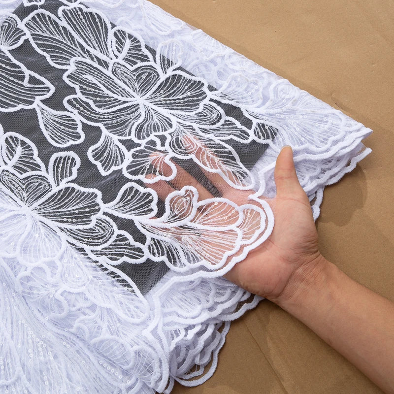 African Milk Silk Mesh Lace with Sequins 2025 French Net Lace Fabric Sewing Embroidered Lace Tulle Nigerian Women Wedding Dress