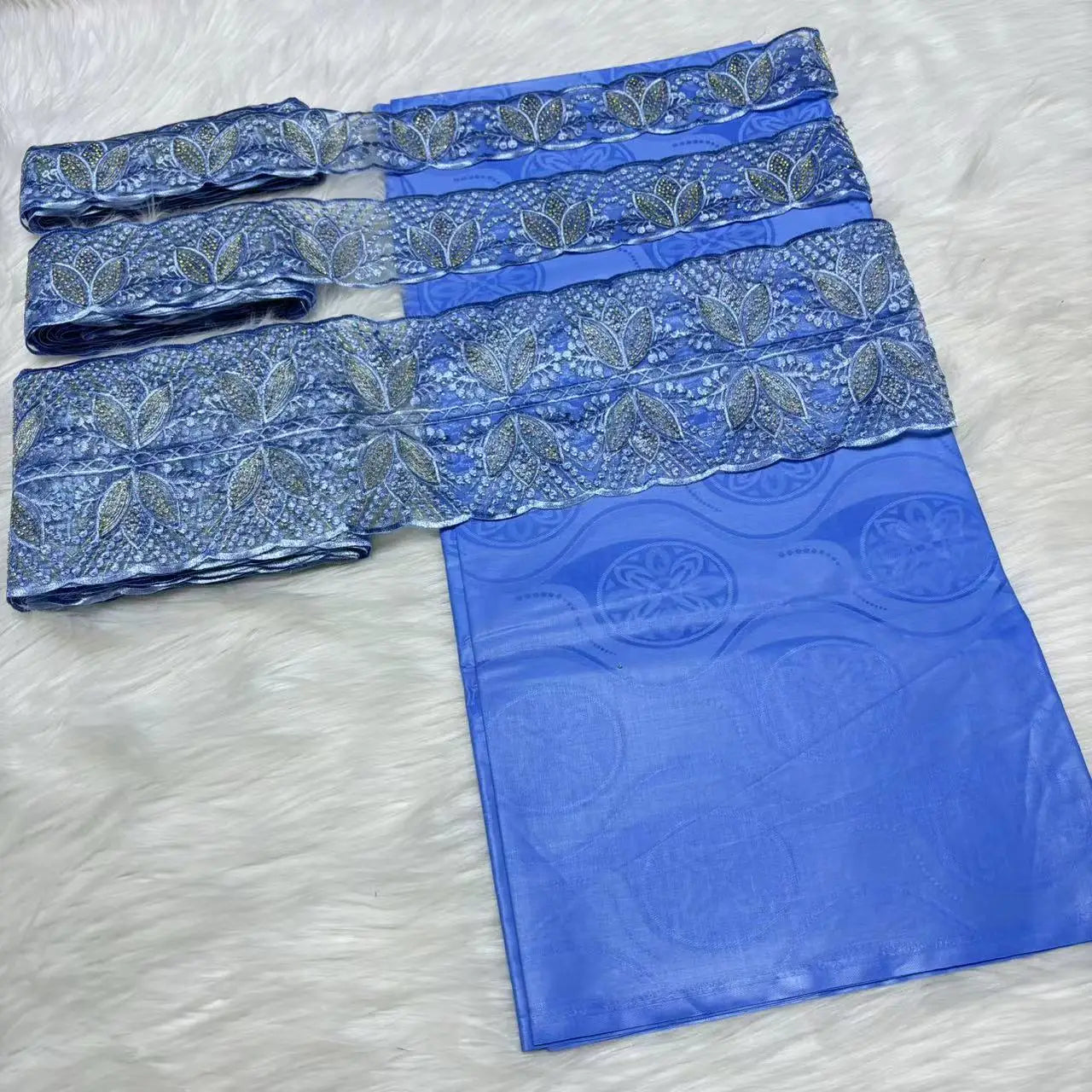 5 Yards/lot Perfume Bazin Riche Soft Brocade Fabric With 15 yards Lace Embroidered Trim Accessories Ribbon For Crafts Sewing