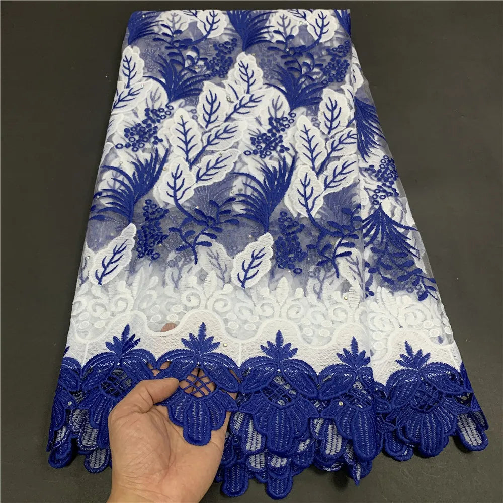 High Quality African Lace Fabric, Embroidery Tulle Cotton, French Wedding Party Dress, Guipure Sequins, 2.5Yards, Latest 2024