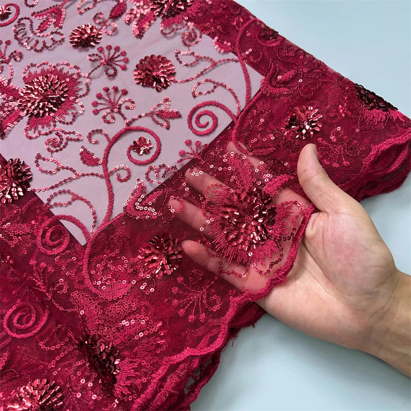 For Sewing Luxury Midi Party Dresses French Tulle Mesh Lace Newest Design African Nigerian Embroidered Lace Fabric,2.5yards 3846