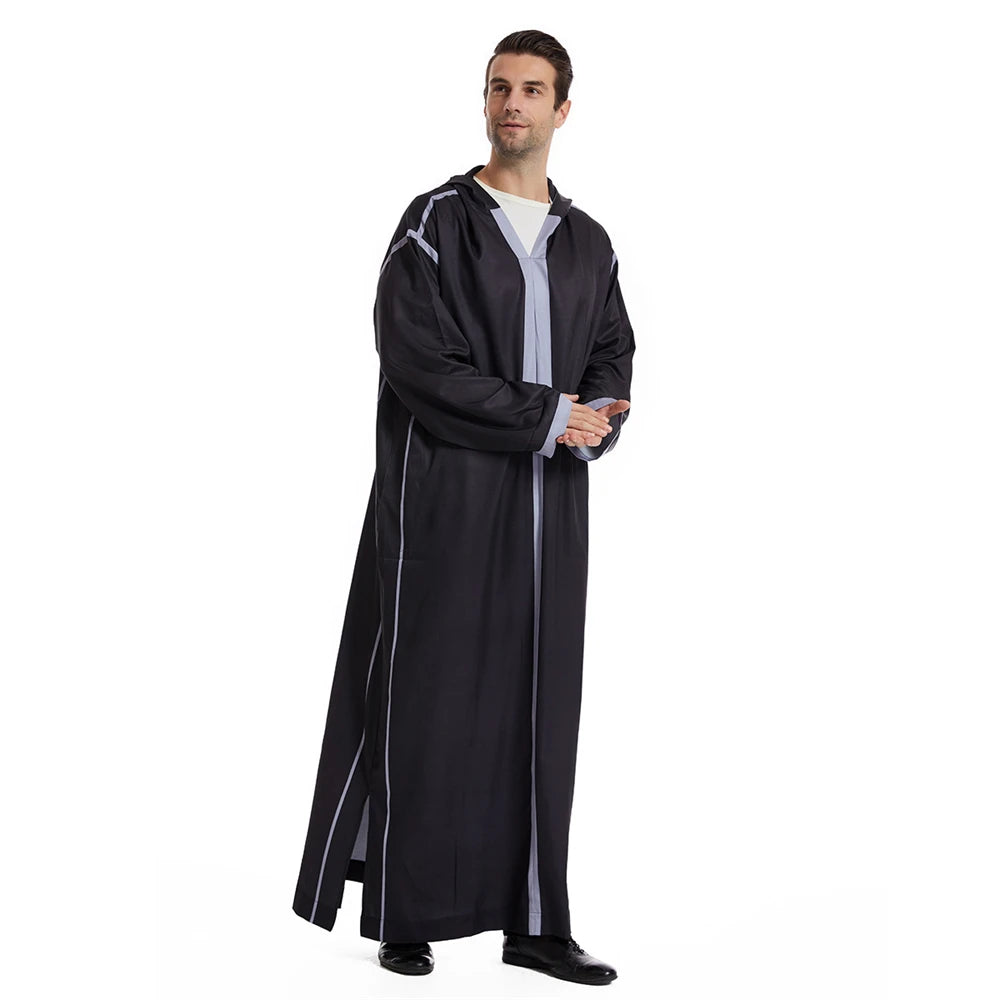 Men Abaya Muslim Dubai Saudi Long Dress Eid Hooded Jubba Thobe Islamic Clothing Moroccan Djellaba Caftan Kaftan Arabic Robe Gown
