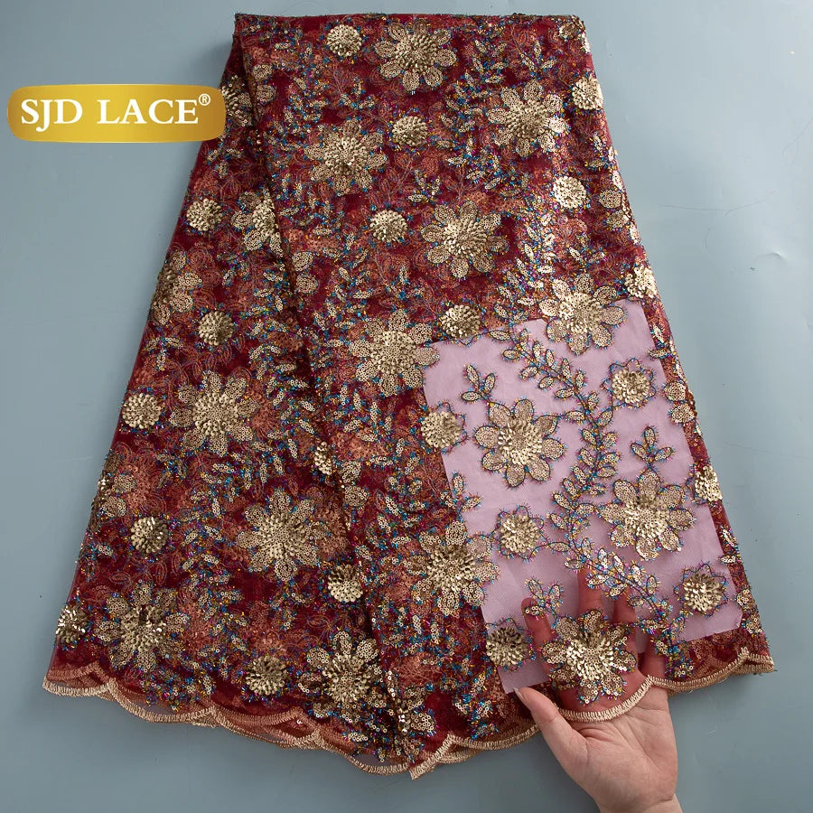 SJD LACE African Green Sequins Mesh Woman Lace Fabric High Quality 2025 Nigerian French Net Lace for Sewing Wedding Dresses 3735